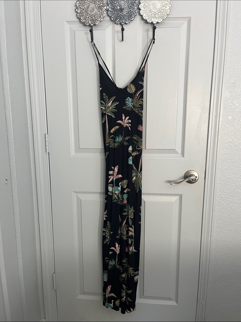 Old Navy Black Tropical Palm-Print Maxi Cover-Up Dress